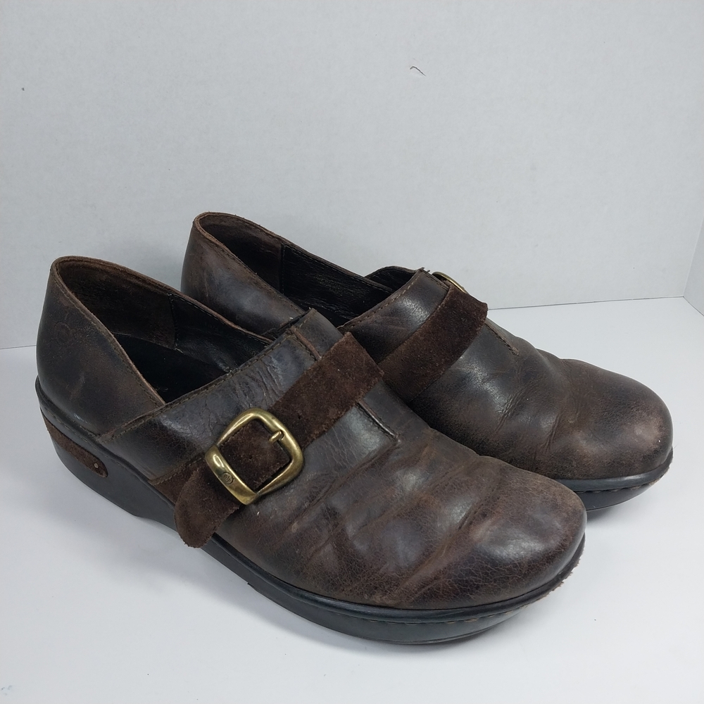 Born Womens Size US 10 EU 42 Brown Leather Platform Chunky Buckle Clogs Shoes